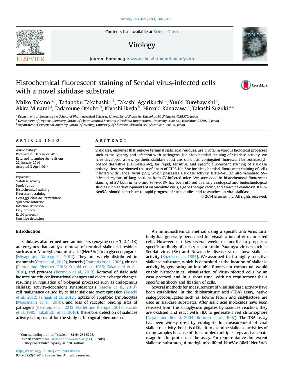 Histochemical fluorescent staining of Sendai virus-infected cells with a novel sialidase substrate