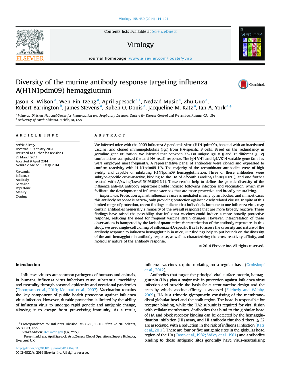 Diversity of the murine antibody response targeting influenza A(H1N1pdm09) hemagglutinin