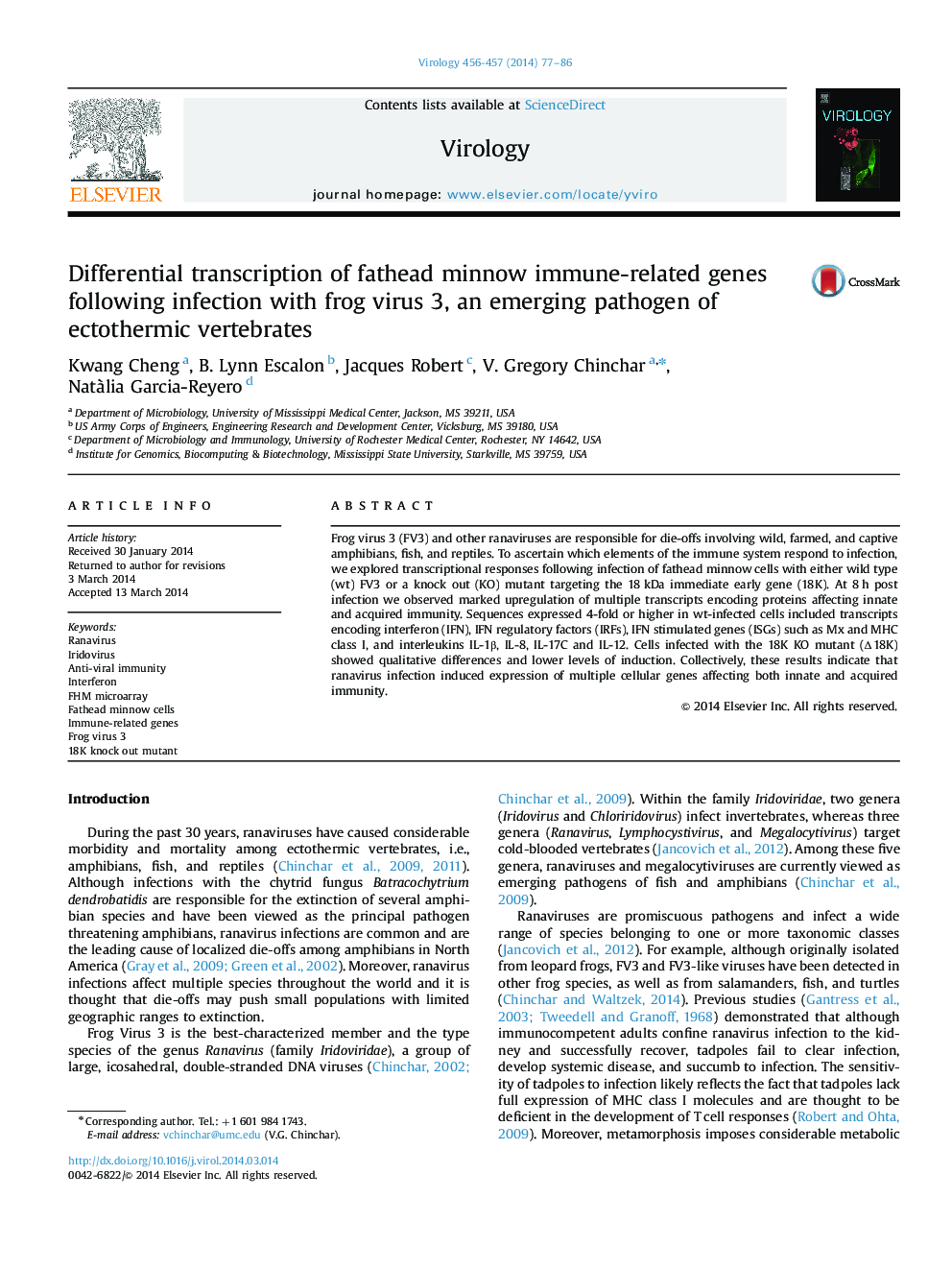 Differential transcription of fathead minnow immune-related genes following infection with frog virus 3, an emerging pathogen of ectothermic vertebrates