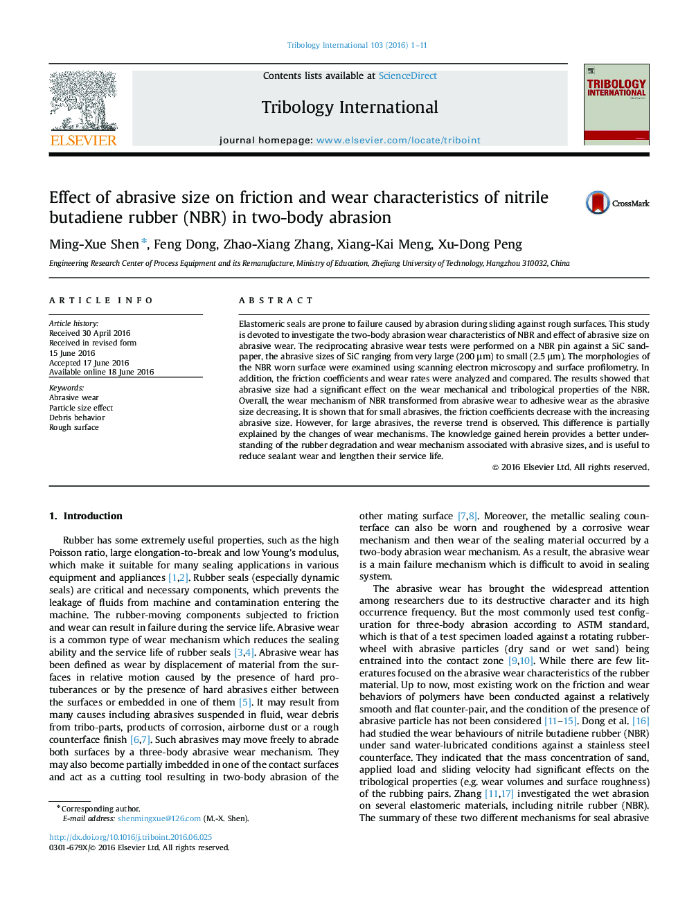 Effect of abrasive size on friction and wear characteristics of nitrile butadiene rubber (NBR) in two-body abrasion