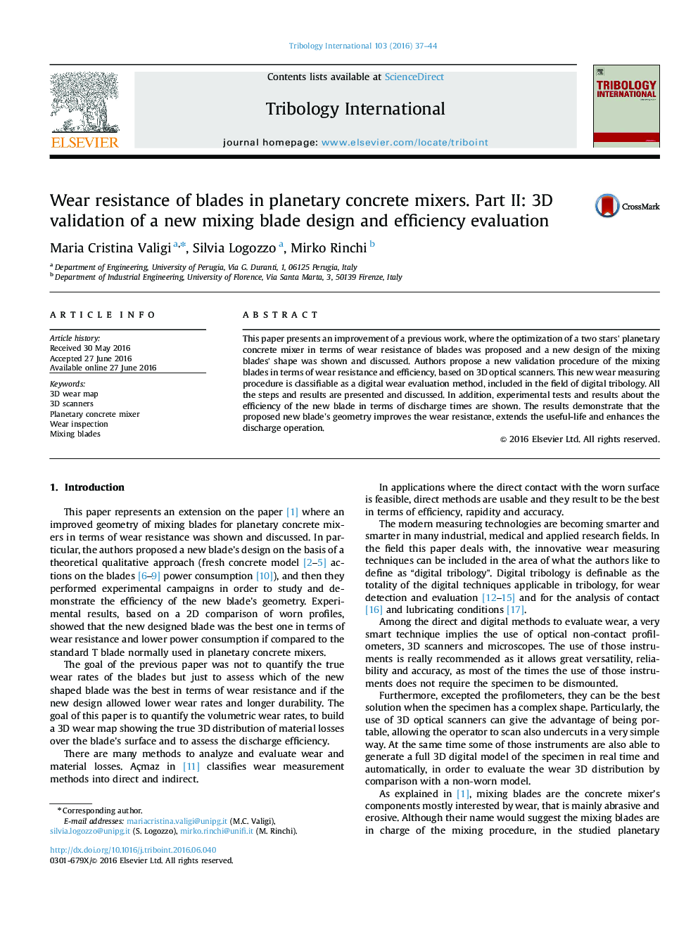 Wear resistance of blades in planetary concrete mixers. Part II: 3D validation of a new mixing blade design and efficiency evaluation