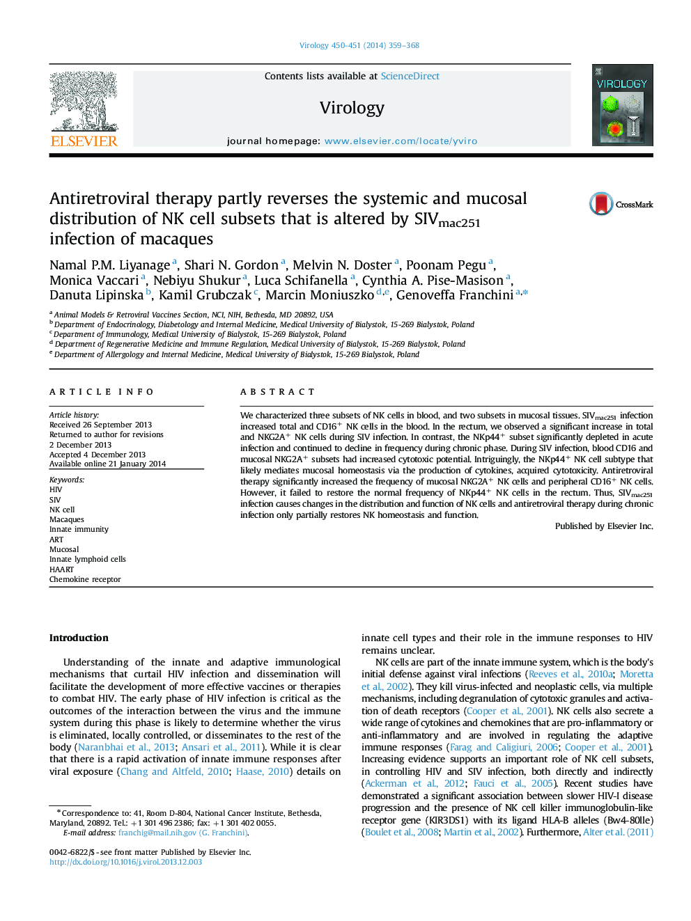 Antiretroviral therapy partly reverses the systemic and mucosal distribution of NK cell subsets that is altered by SIVmac251 infection of macaques