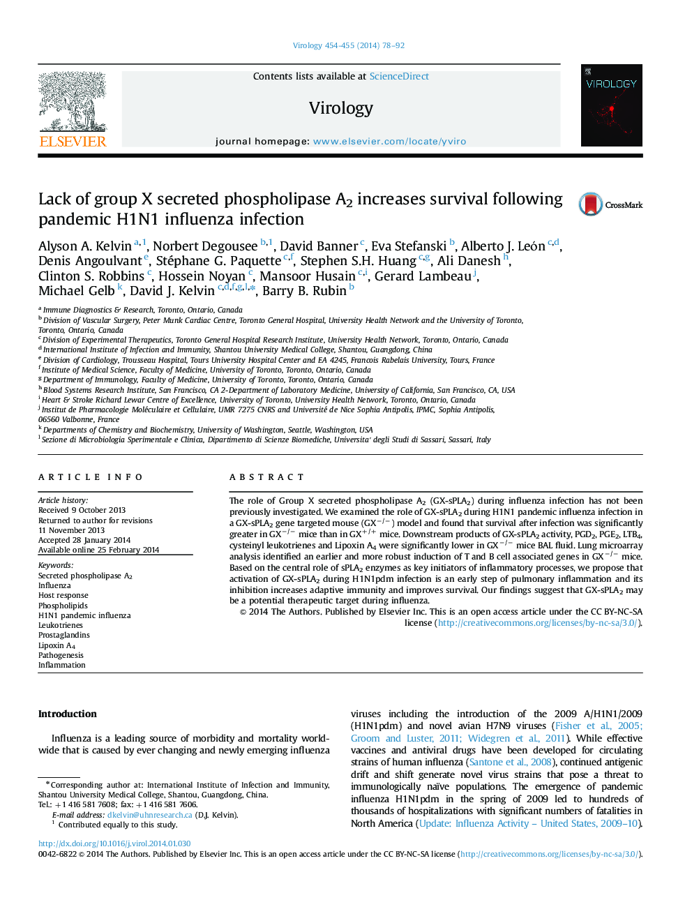 Lack of group X secreted phospholipase A2 increases survival following pandemic H1N1 influenza infection