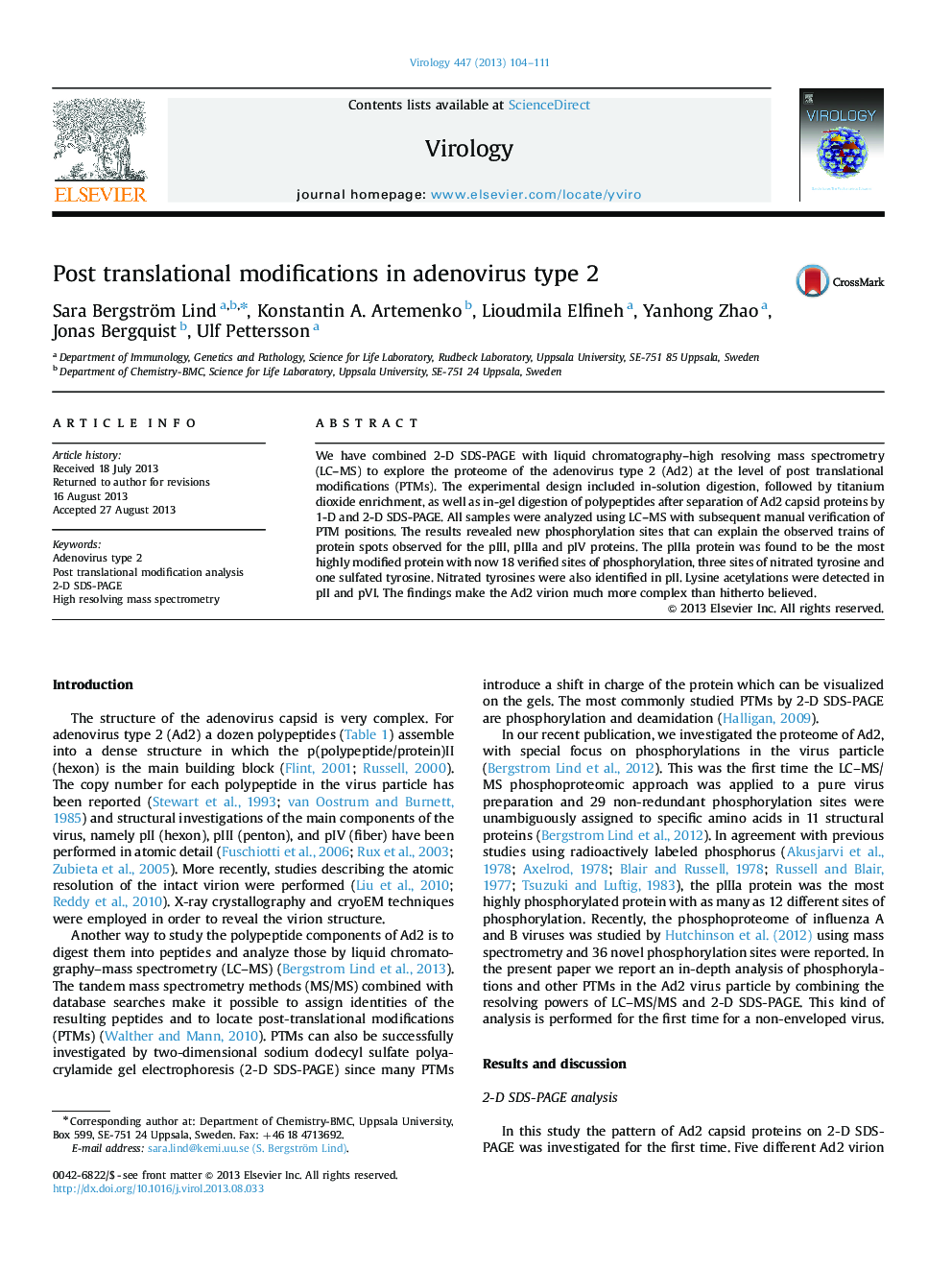 Post translational modifications in adenovirus type 2