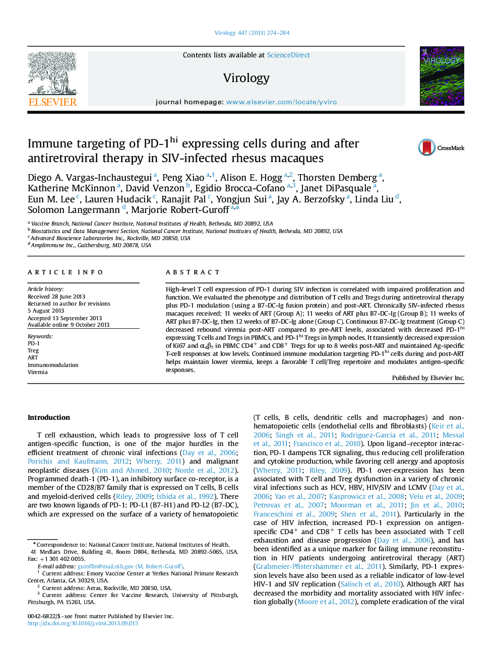 Immune targeting of PD-1hi expressing cells during and after antiretroviral therapy in SIV-infected rhesus macaques