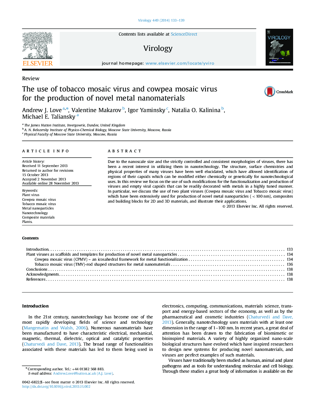 The use of tobacco mosaic virus and cowpea mosaic virus for the production of novel metal nanomaterials