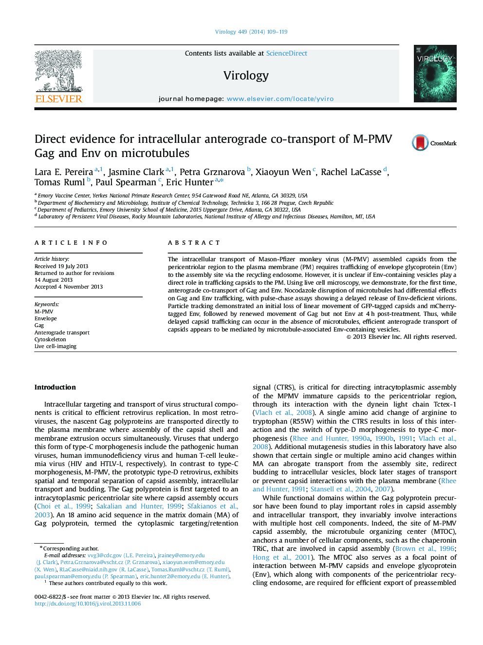 Direct evidence for intracellular anterograde co-transport of M-PMV Gag and Env on microtubules