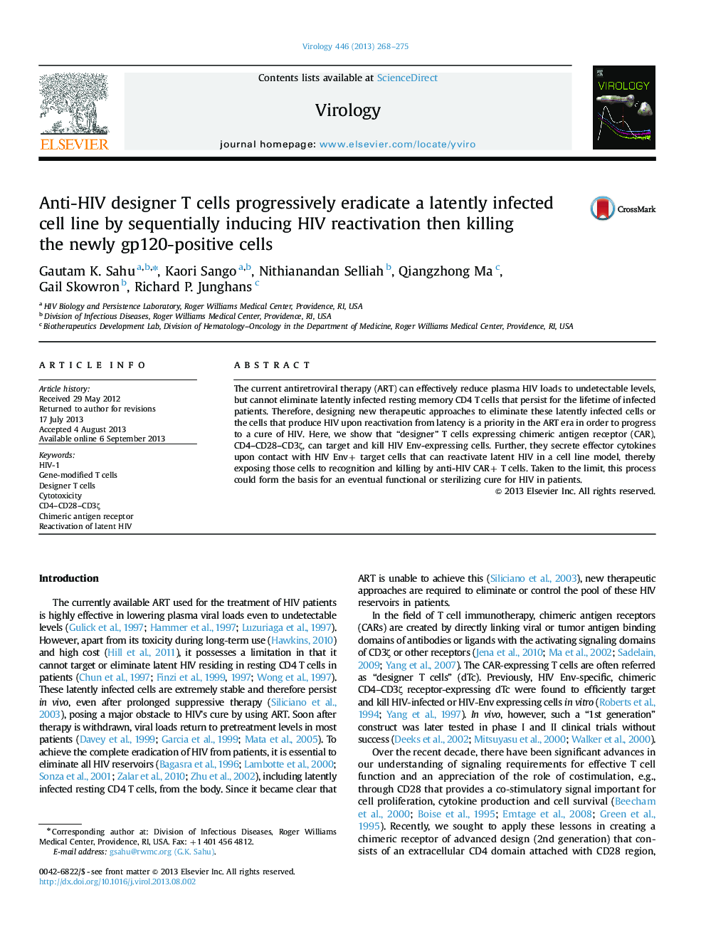 Anti-HIV designer T cells progressively eradicate a latently infected cell line by sequentially inducing HIV reactivation then killing the newly gp120-positive cells