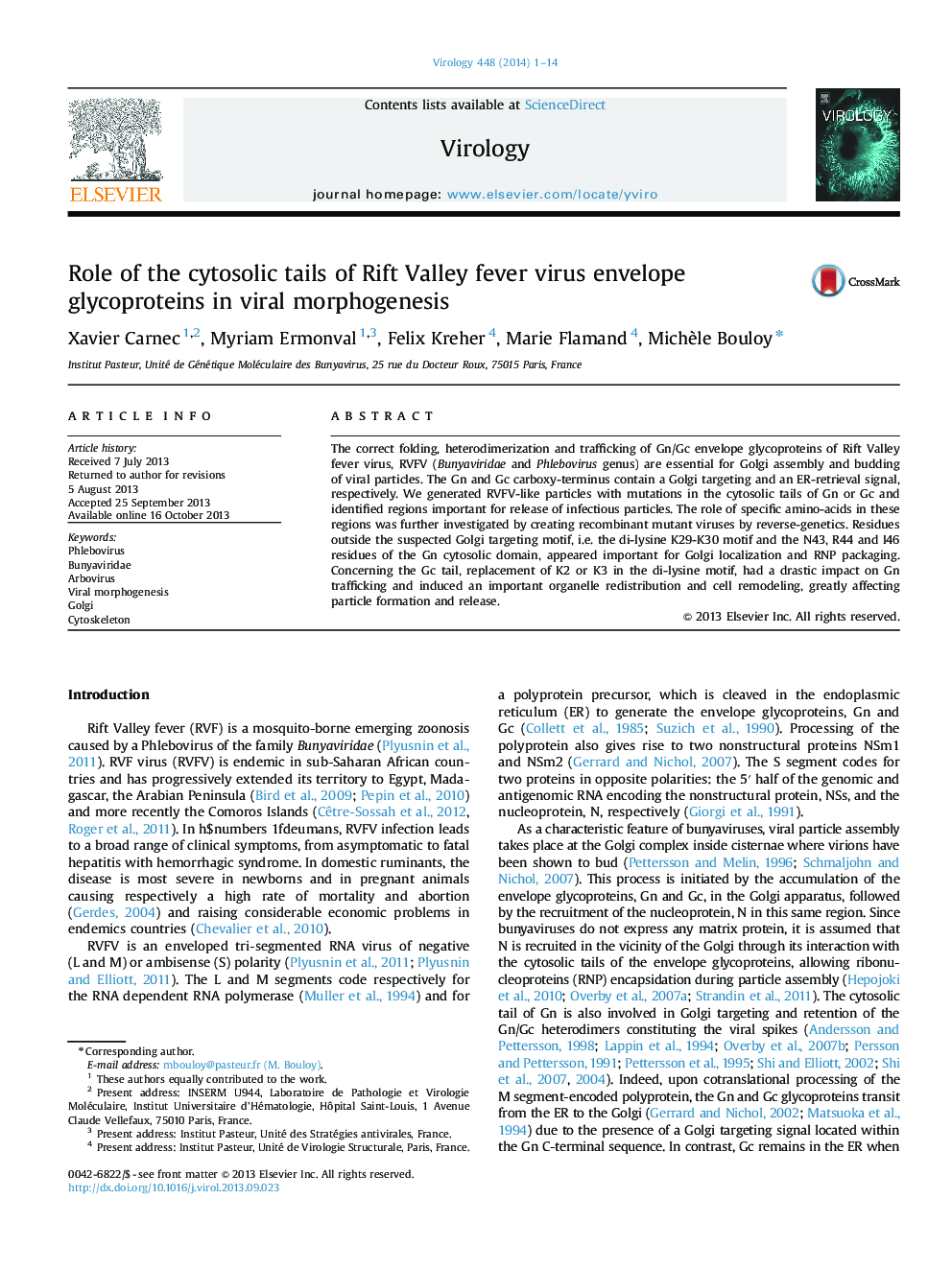 Role of the cytosolic tails of Rift Valley fever virus envelope glycoproteins in viral morphogenesis