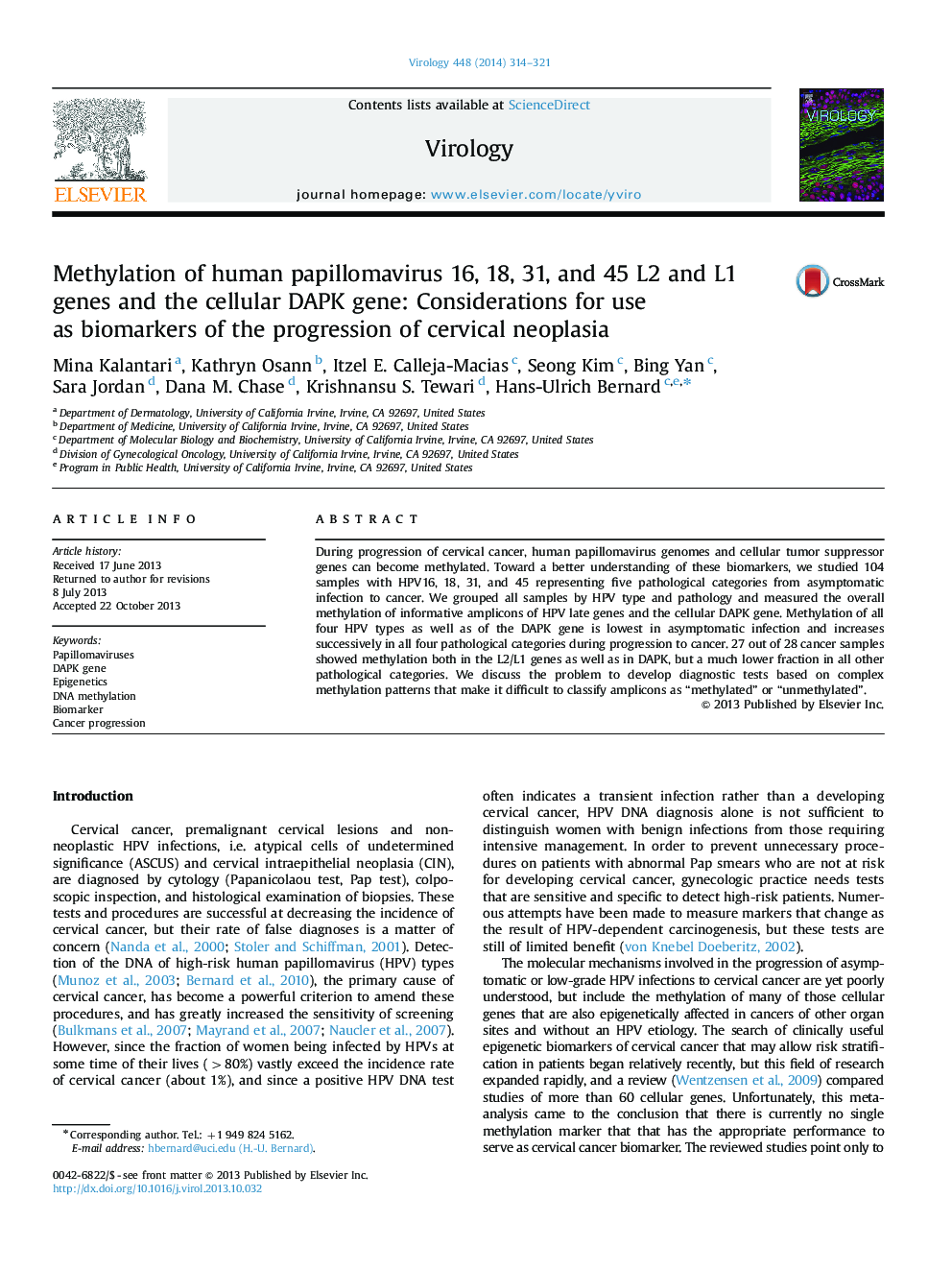 Methylation of human papillomavirus 16, 18, 31, and 45 L2 and L1 genes and the cellular DAPK gene: Considerations for use as biomarkers of the progression of cervical neoplasia