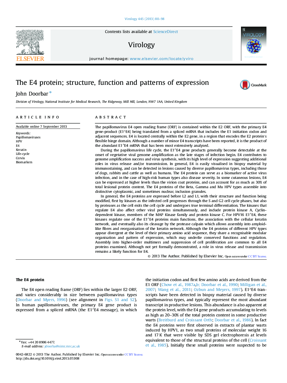 The E4 protein; structure, function and patterns of expression