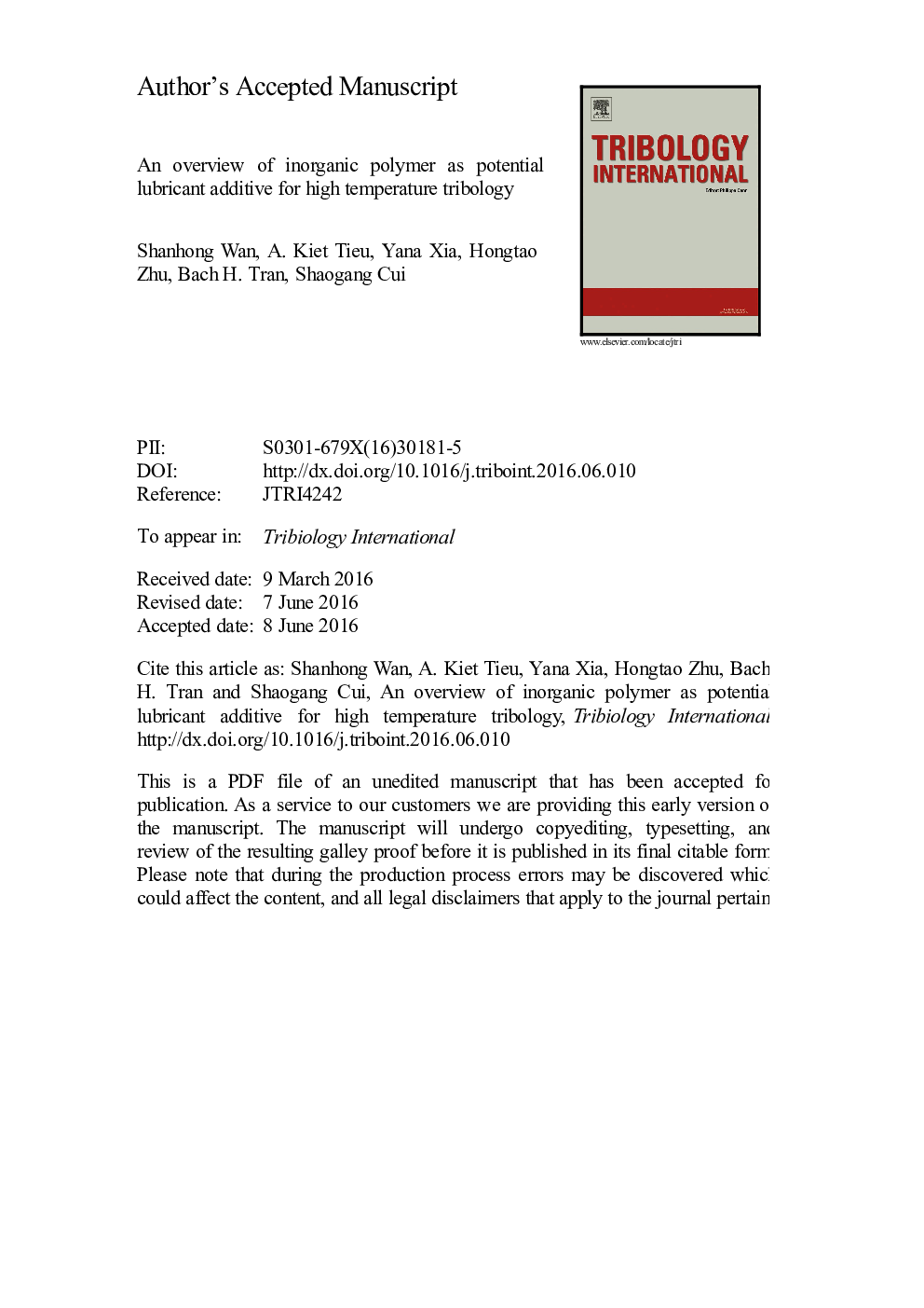 An overview of inorganic polymer as potential lubricant additive for high temperature tribology