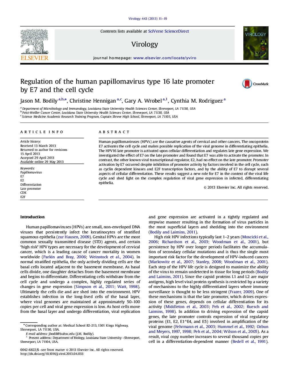 Regulation of the human papillomavirus type 16 late promoter by E7 and the cell cycle