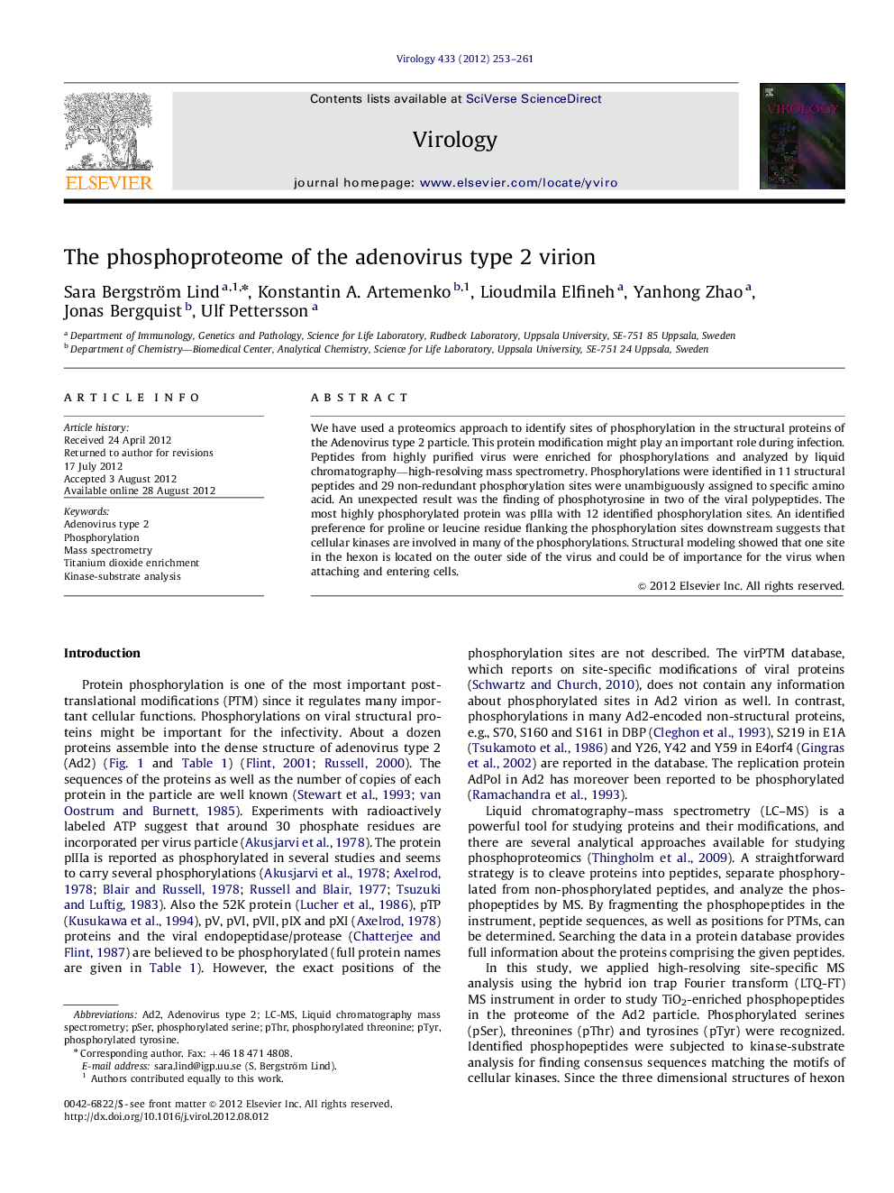 The phosphoproteome of the adenovirus type 2 virion