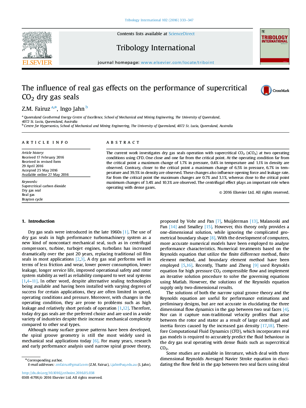 The influence of real gas effects on the performance of supercritical CO2 dry gas seals