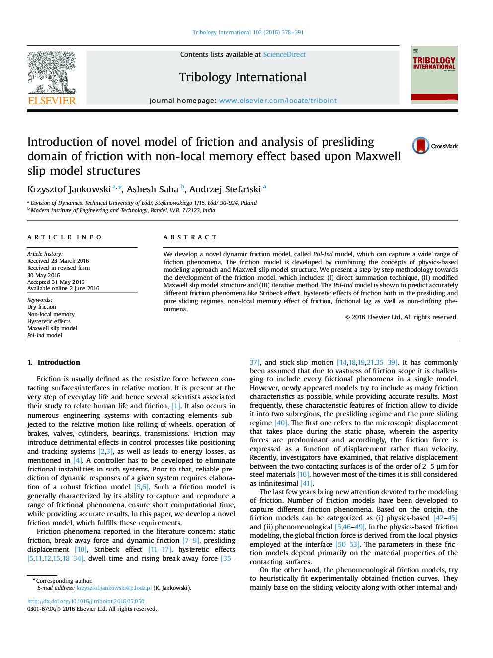 Introduction of novel model of friction and analysis of presliding domain of friction with non-local memory effect based upon Maxwell slip model structures