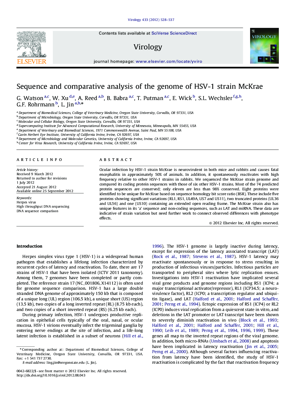 Sequence and comparative analysis of the genome of HSV-1 strain McKrae