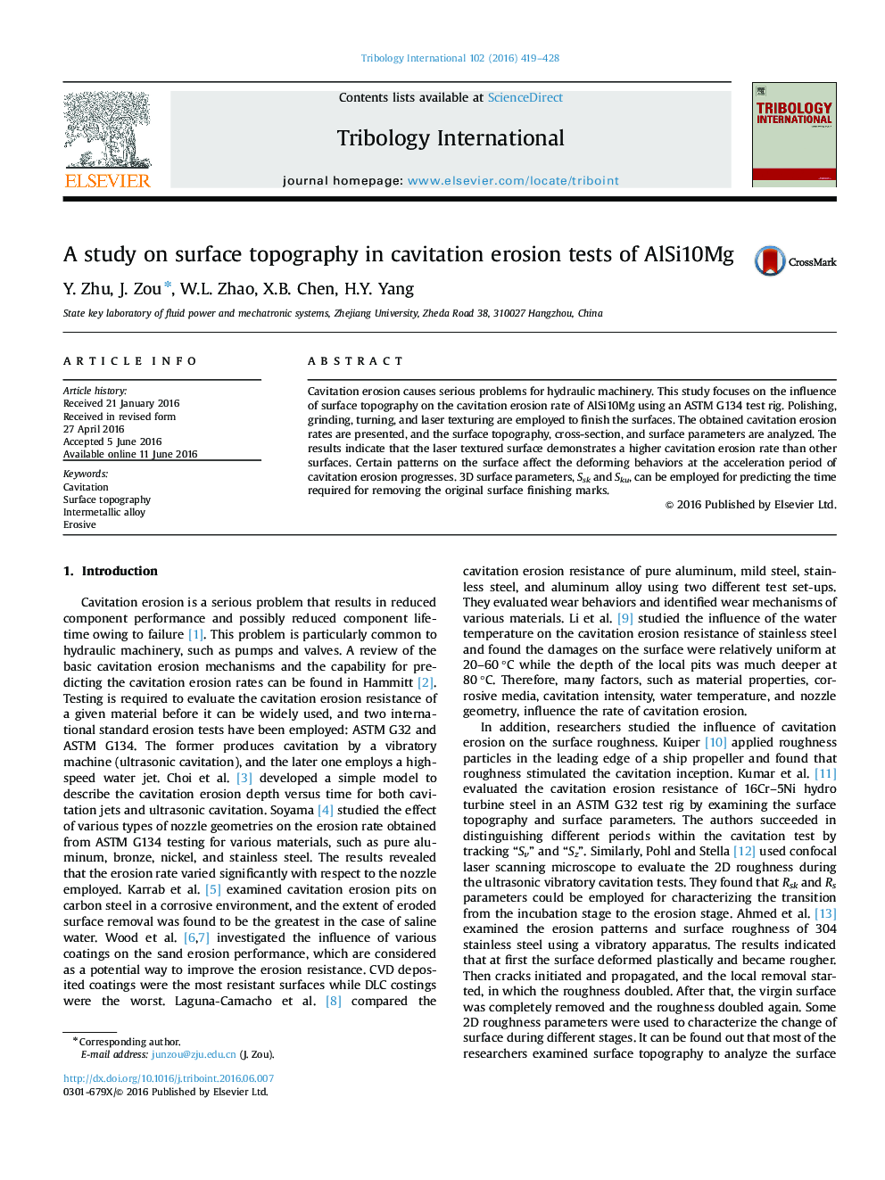 A study on surface topography in cavitation erosion tests of AlSi10Mg