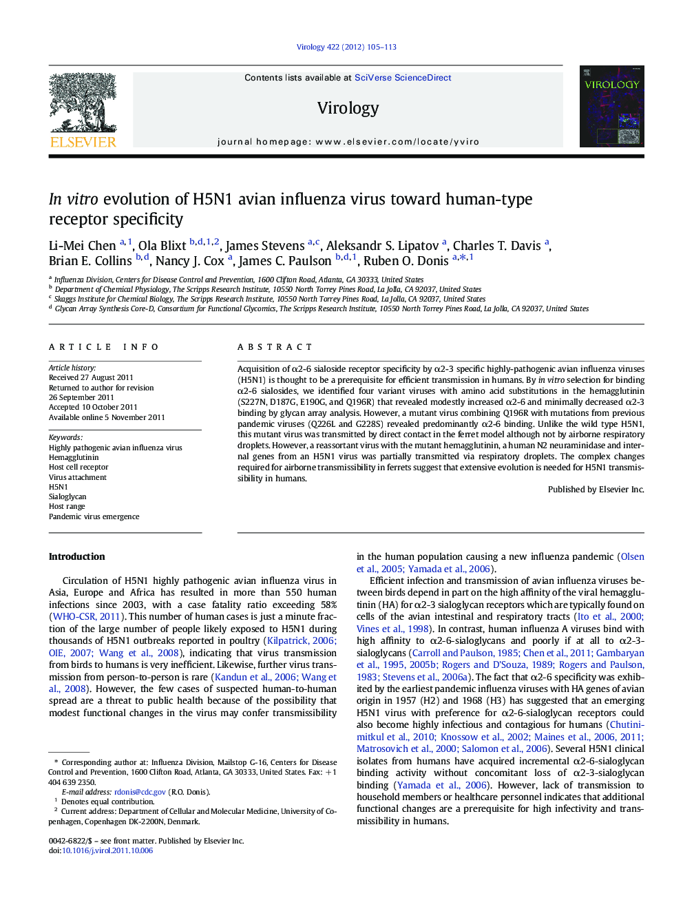 In vitro evolution of H5N1 avian influenza virus toward human-type receptor specificity