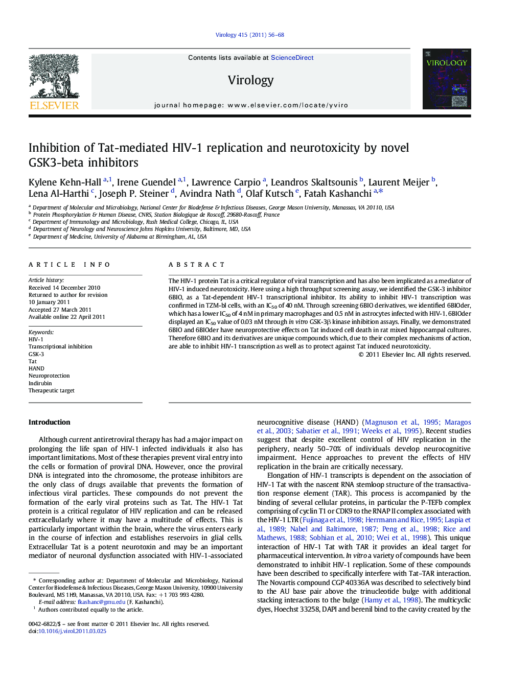 Inhibition of Tat-mediated HIV-1 replication and neurotoxicity by novel GSK3-beta inhibitors