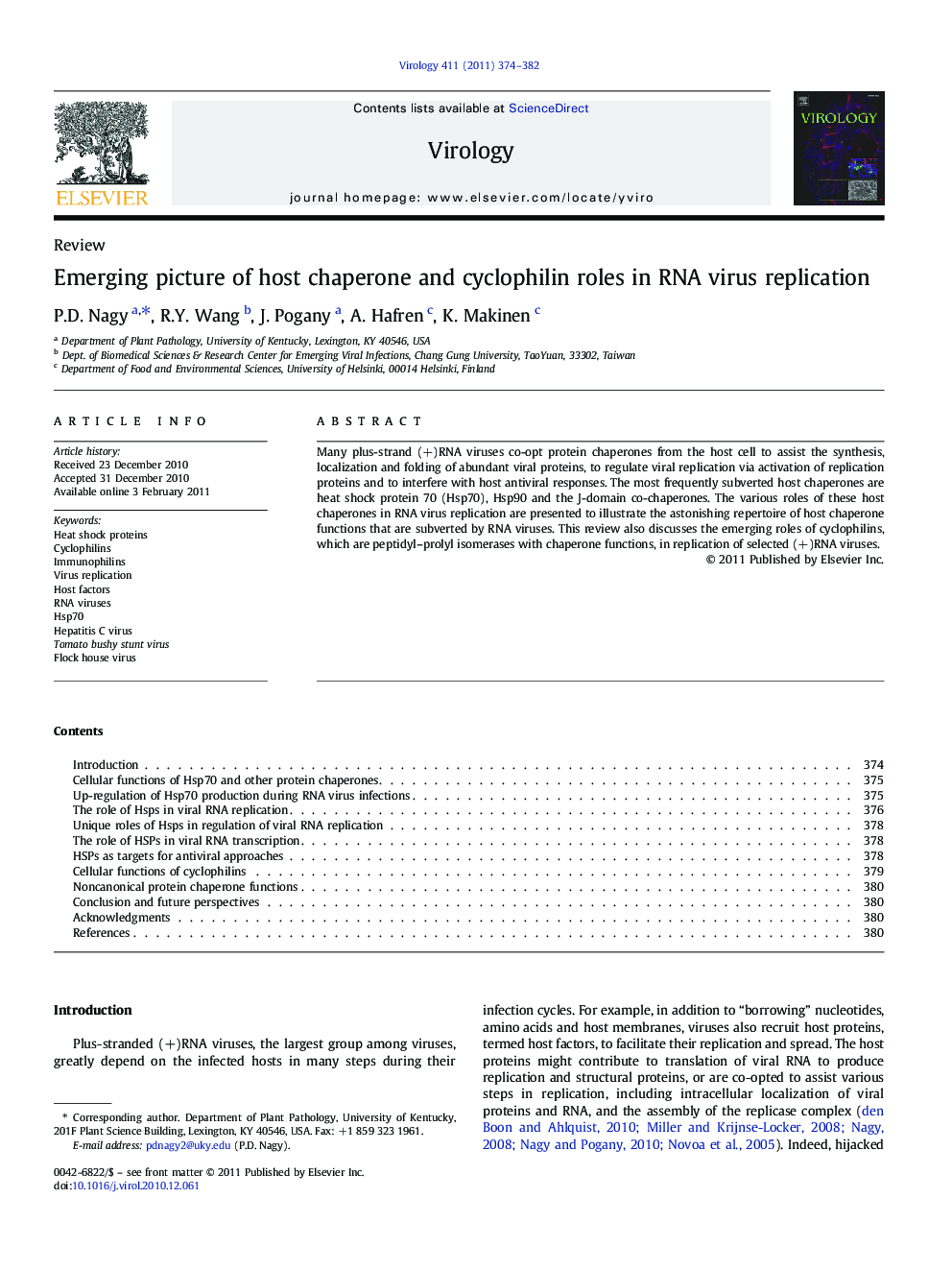 Emerging picture of host chaperone and cyclophilin roles in RNA virus replication