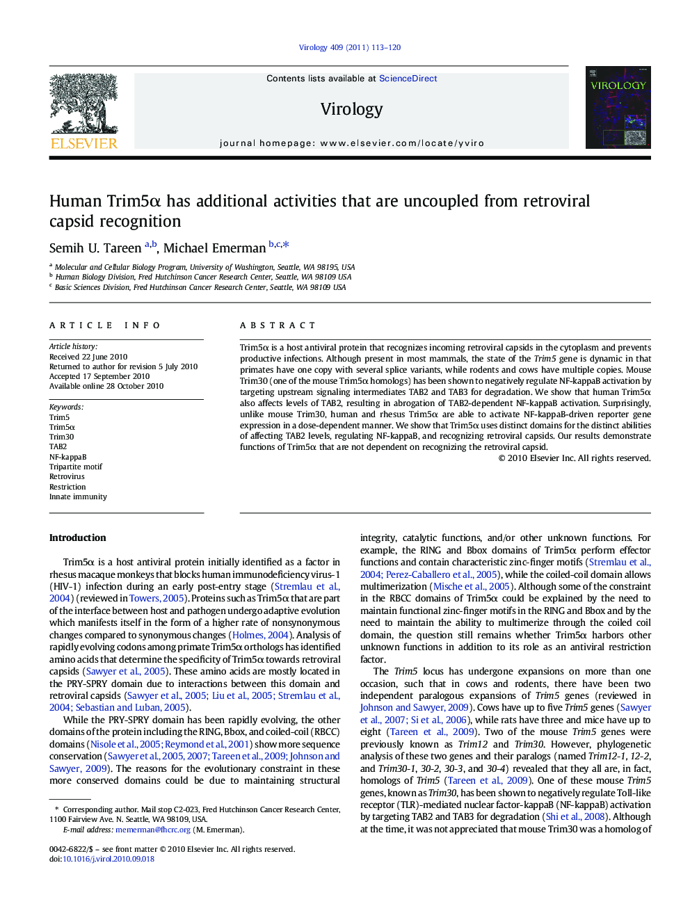 Human Trim5Î± has additional activities that are uncoupled from retroviral capsid recognition