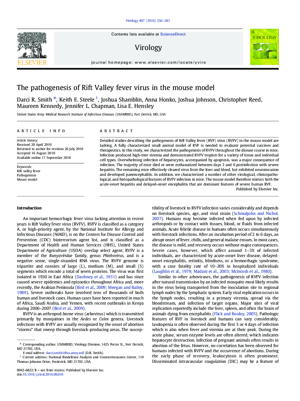 The pathogenesis of Rift Valley fever virus in the mouse model