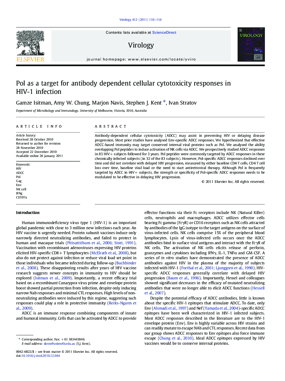 Pol as a target for antibody dependent cellular cytotoxicity responses in HIV-1 infection