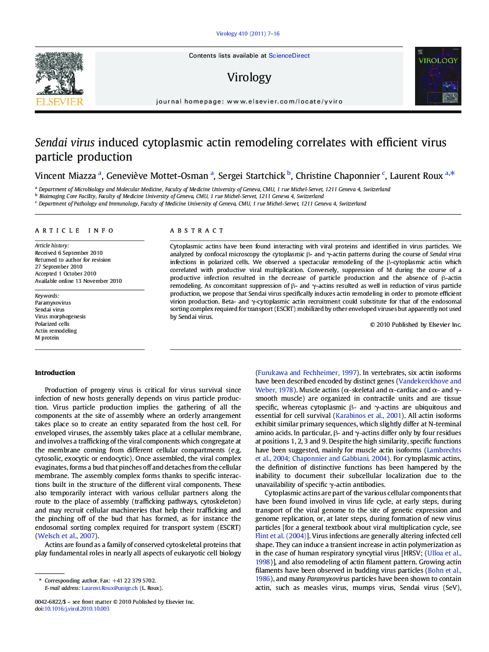 Sendai virus induced cytoplasmic actin remodeling correlates with efficient virus particle production