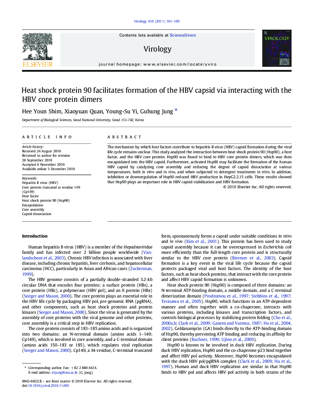 Heat shock protein 90 facilitates formation of the HBV capsid via interacting with the HBV core protein dimers