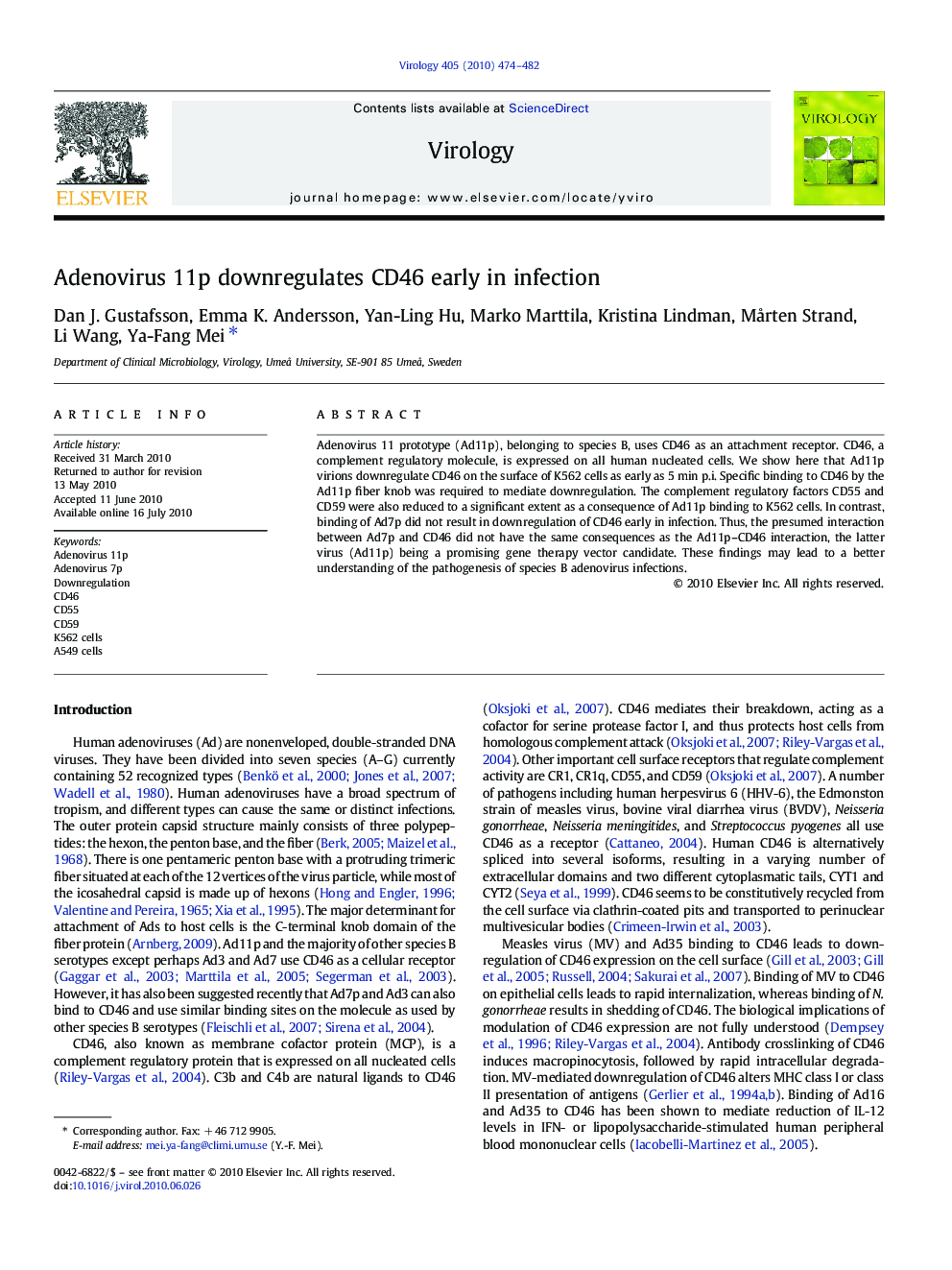 Adenovirus 11p downregulates CD46 early in infection