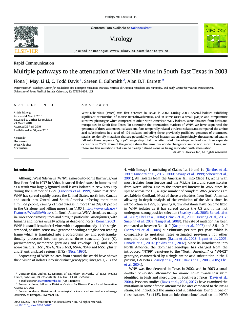 Multiple pathways to the attenuation of West Nile virus in South-East Texas in 2003