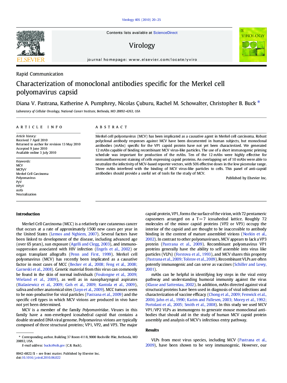 Characterization of monoclonal antibodies specific for the Merkel cell polyomavirus capsid