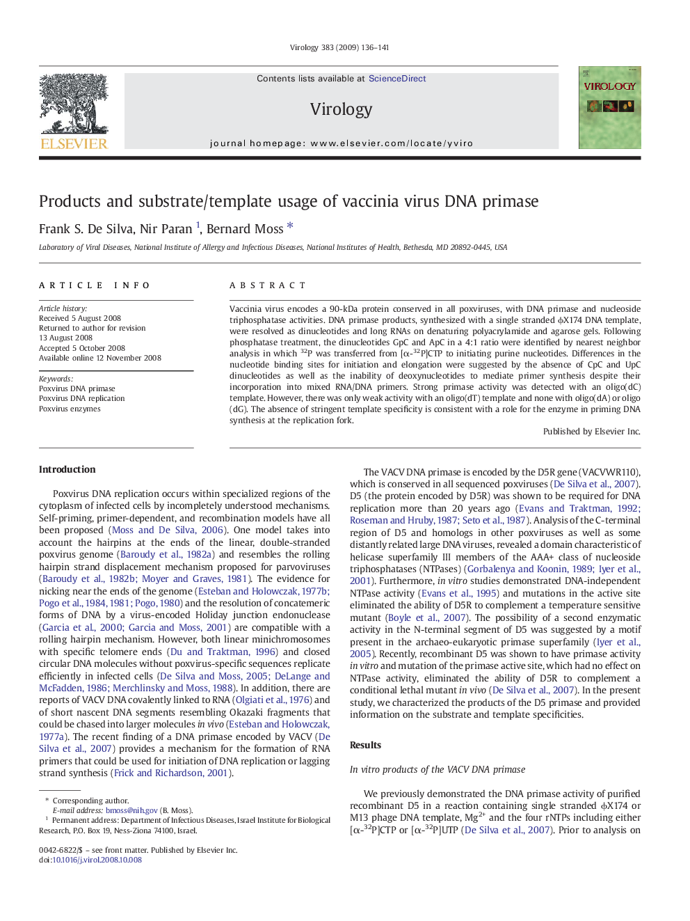 Products and substrate/template usage of vaccinia virus DNA primase