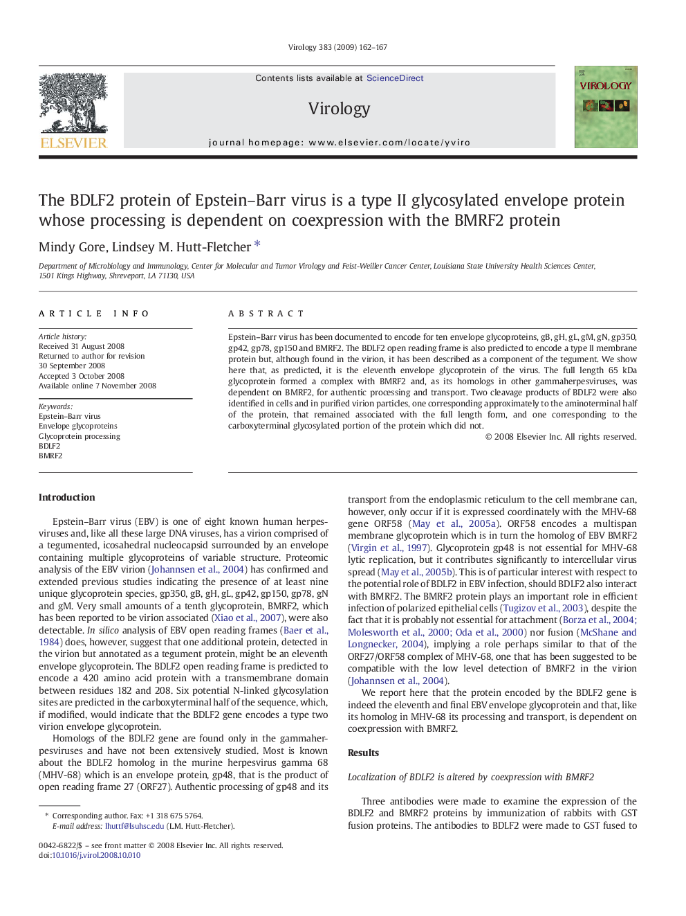 The BDLF2 protein of Epstein-Barr virus is a type II glycosylated envelope protein whose processing is dependent on coexpression with the BMRF2 protein