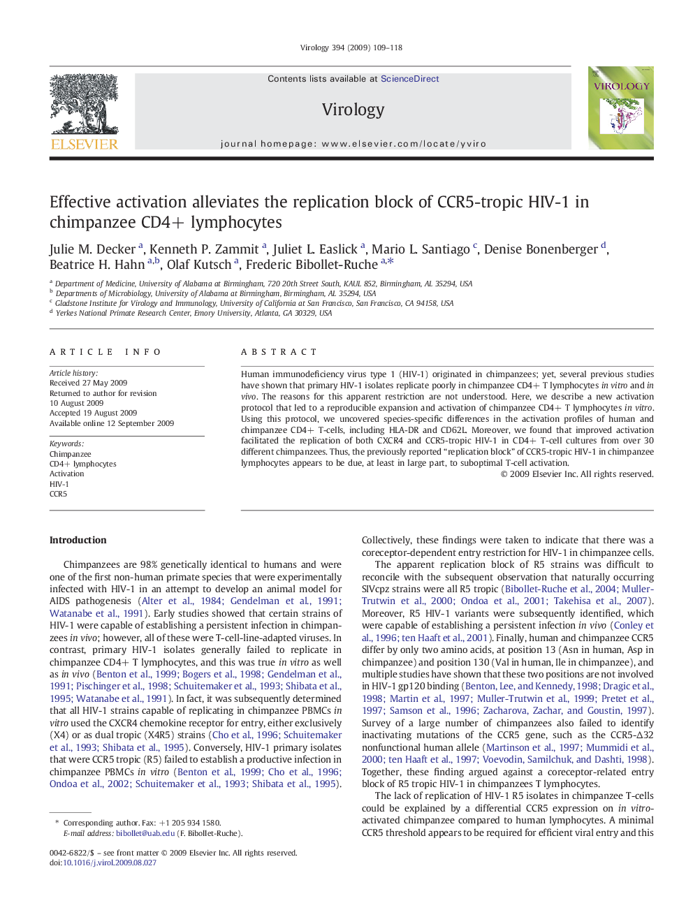 Effective activation alleviates the replication block of CCR5-tropic HIV-1 in chimpanzee CD4+ lymphocytes