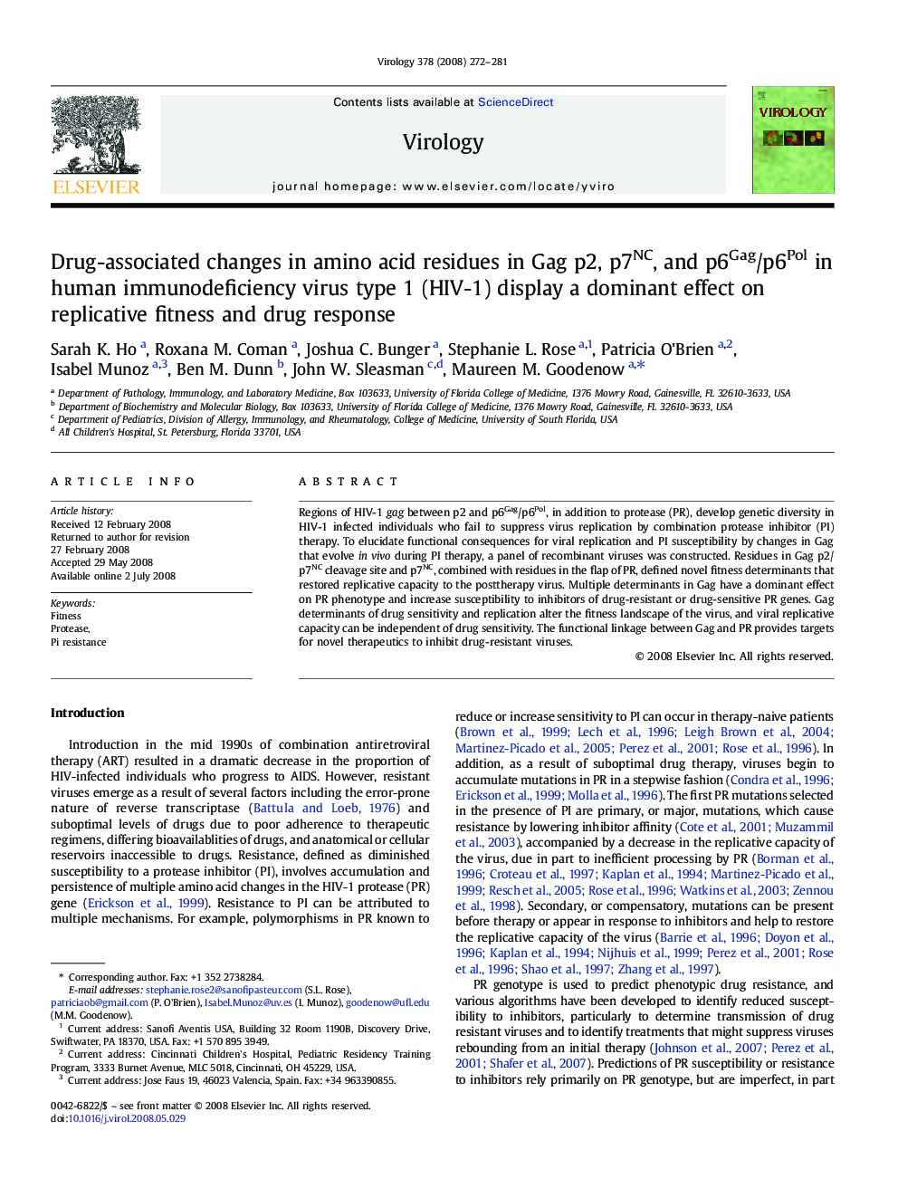 Drug-associated changes in amino acid residues in Gag p2, p7NC, and p6Gag/p6Pol in human immunodeficiency virus type 1 (HIV-1) display a dominant effect on replicative fitness and drug response