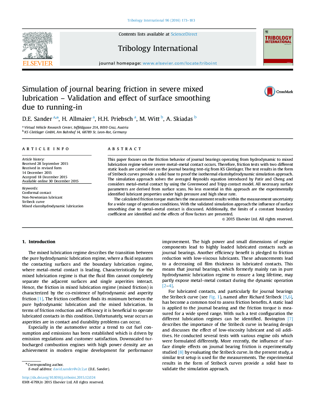 Simulation of journal bearing friction in severe mixed lubrication – Validation and effect of surface smoothing due to running-in