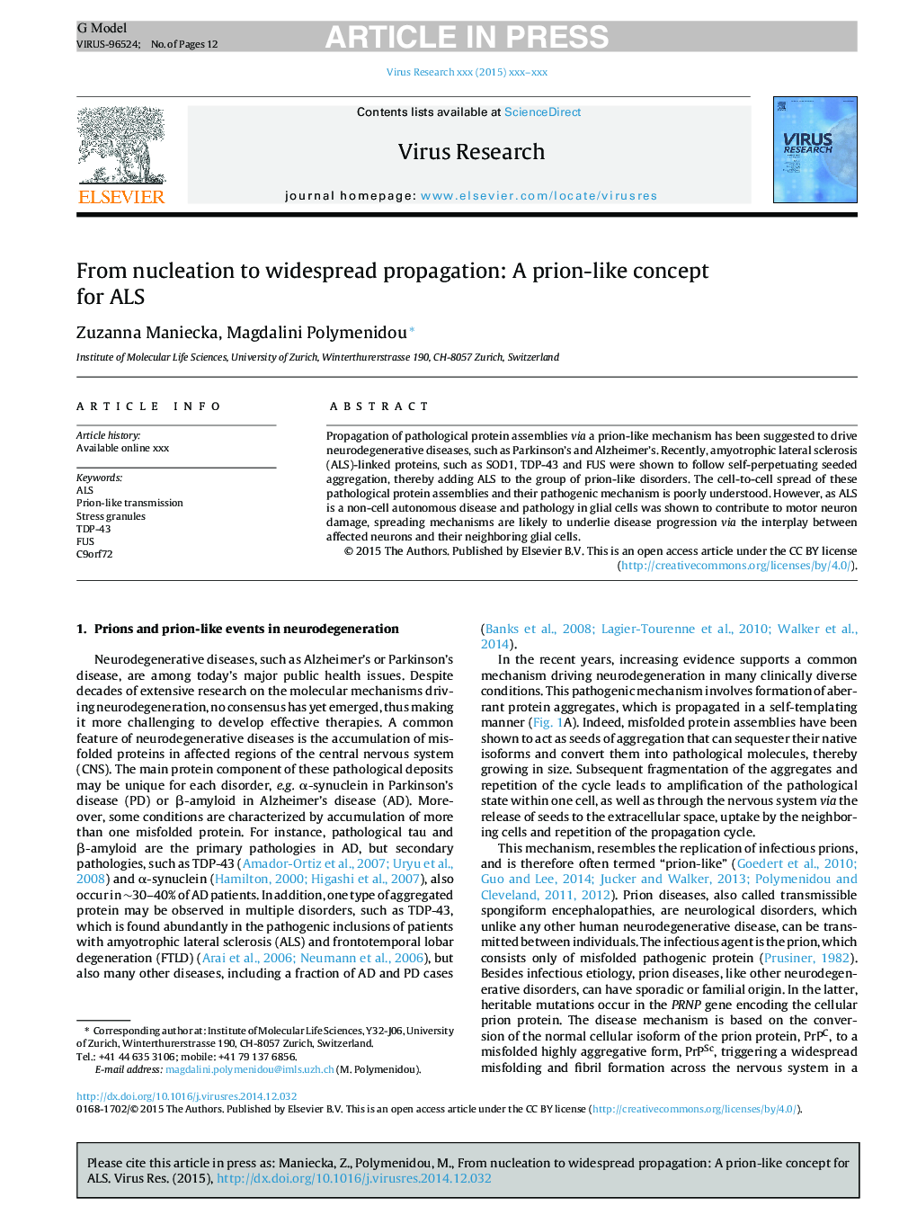 From nucleation to widespread propagation: A prion-like concept for ALS