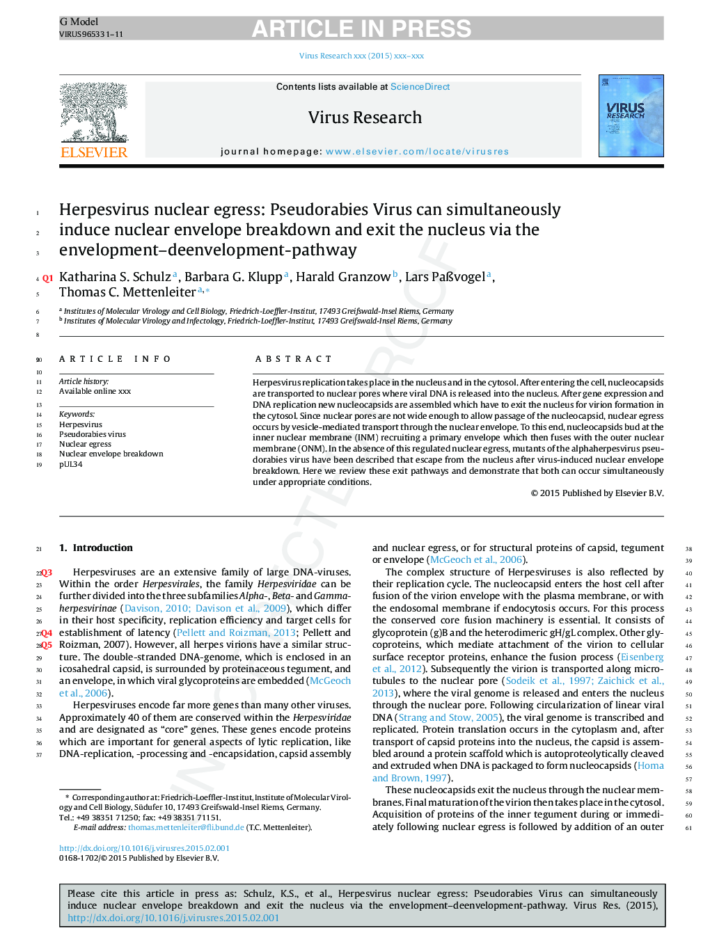 Herpesvirus nuclear egress: Pseudorabies Virus can simultaneously induce nuclear envelope breakdown and exit the nucleus via the envelopment-deenvelopment-pathway