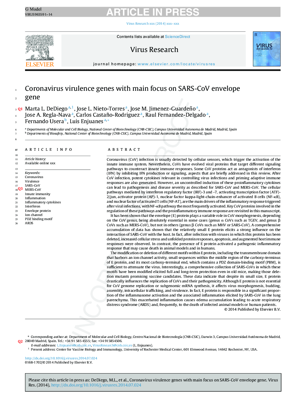 Coronavirus virulence genes with main focus on SARS-CoV envelope gene