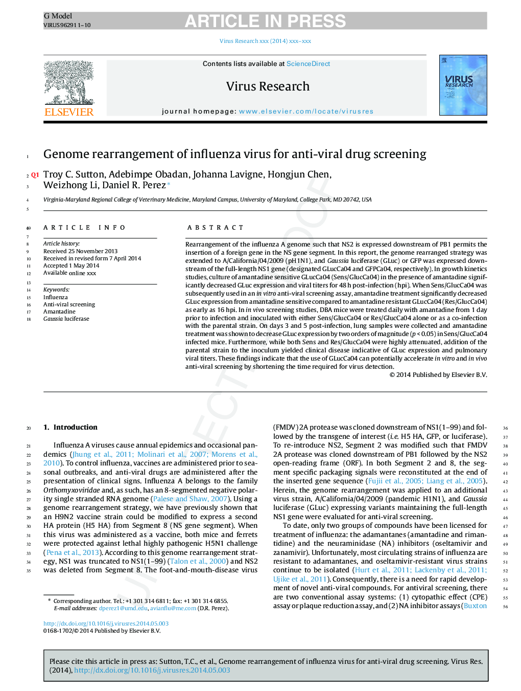 Genome rearrangement of influenza virus for anti-viral drug screening