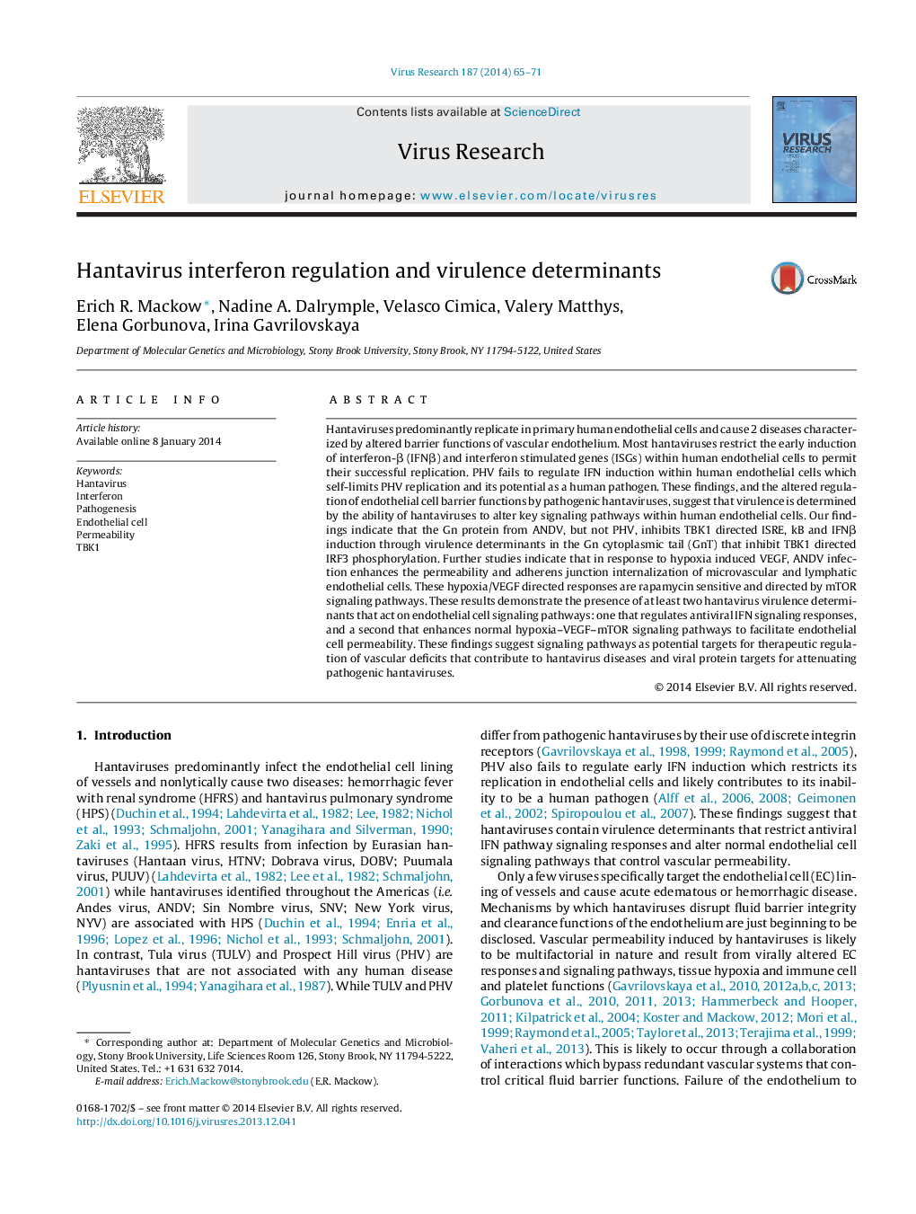 Hantavirus interferon regulation and virulence determinants