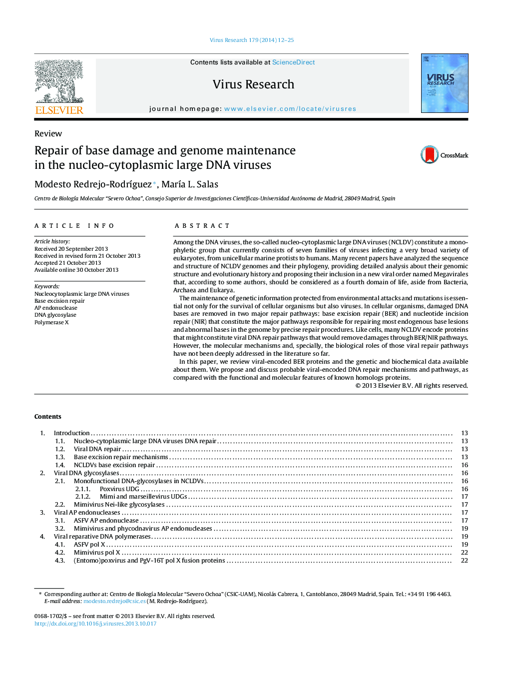 Repair of base damage and genome maintenance in the nucleo-cytoplasmic large DNA viruses