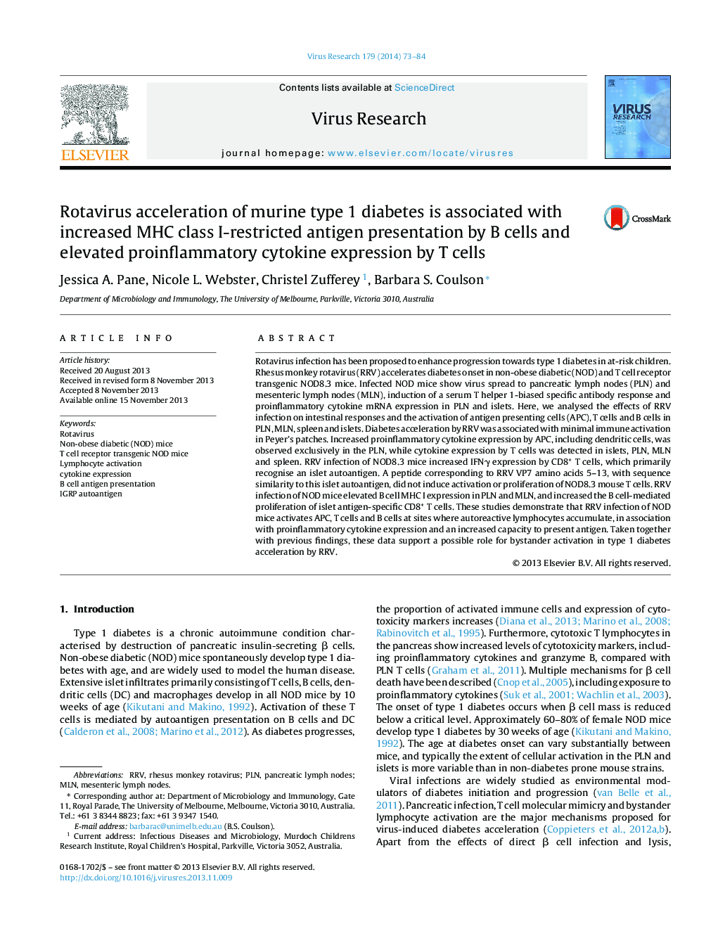 Rotavirus acceleration of murine type 1 diabetes is associated with increased MHC class I-restricted antigen presentation by B cells and elevated proinflammatory cytokine expression by T cells