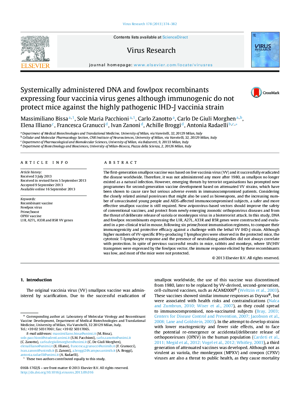 Systemically administered DNA and fowlpox recombinants expressing four vaccinia virus genes although immunogenic do not protect mice against the highly pathogenic IHD-J vaccinia strain