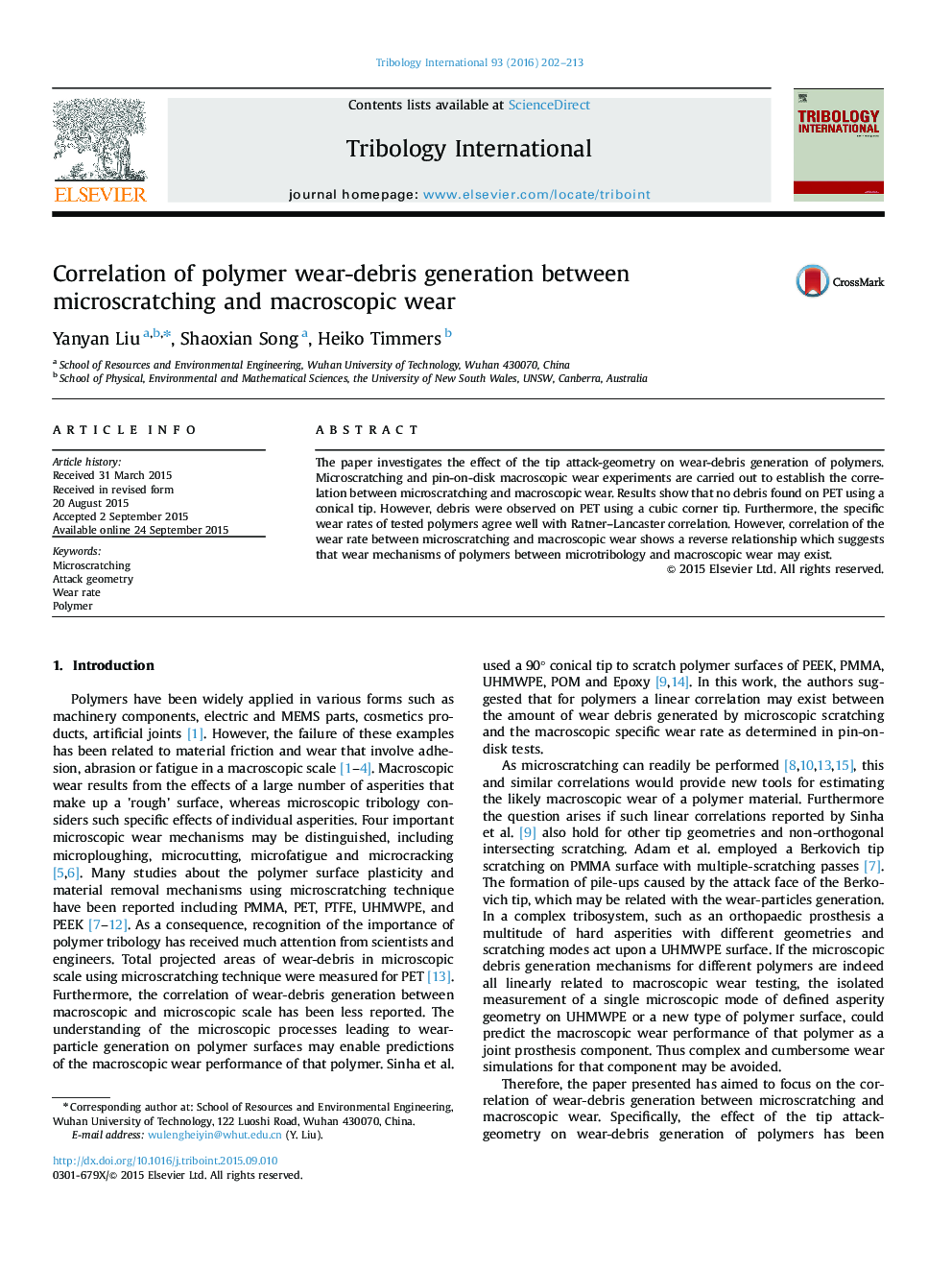 Correlation of polymer wear-debris generation between microscratching and macroscopic wear