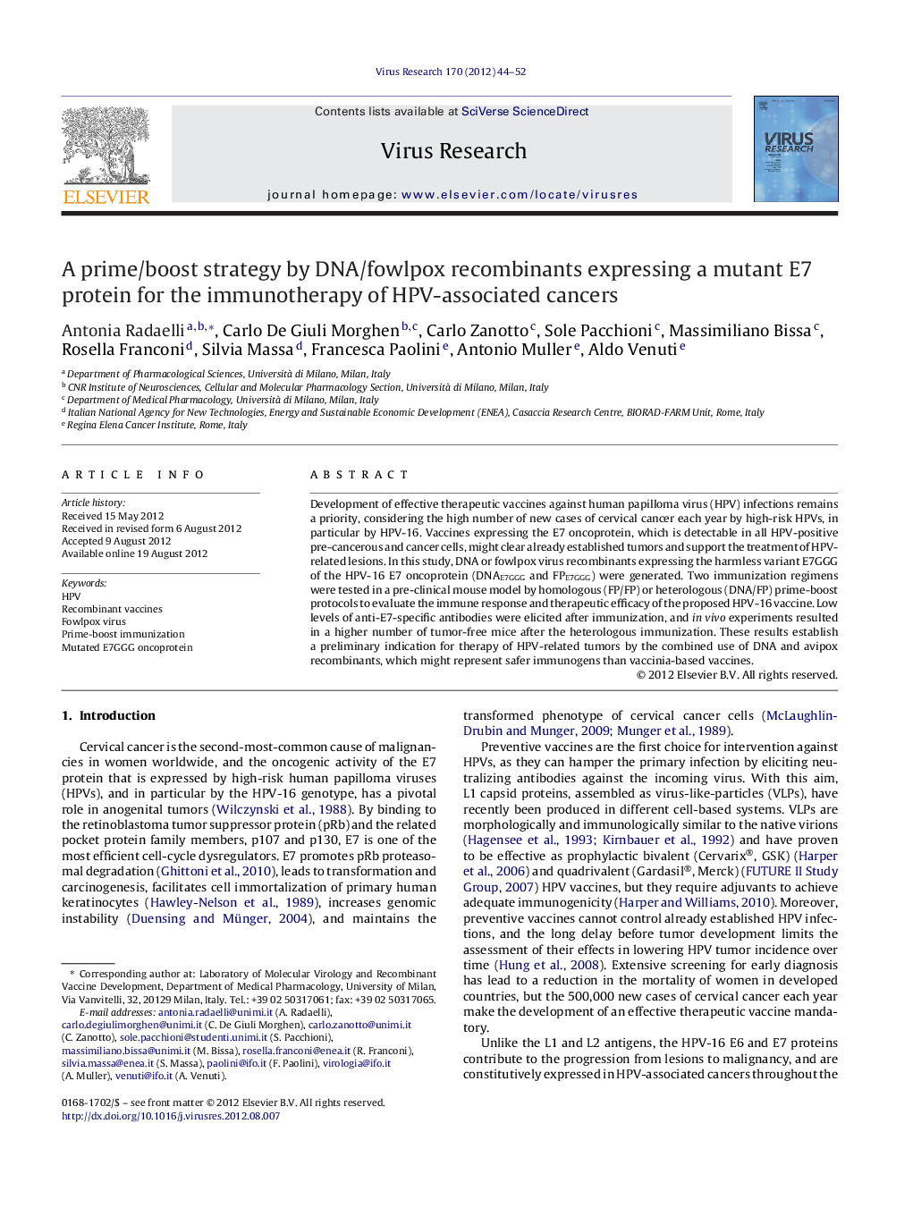 A prime/boost strategy by DNA/fowlpox recombinants expressing a mutant E7 protein for the immunotherapy of HPV-associated cancers