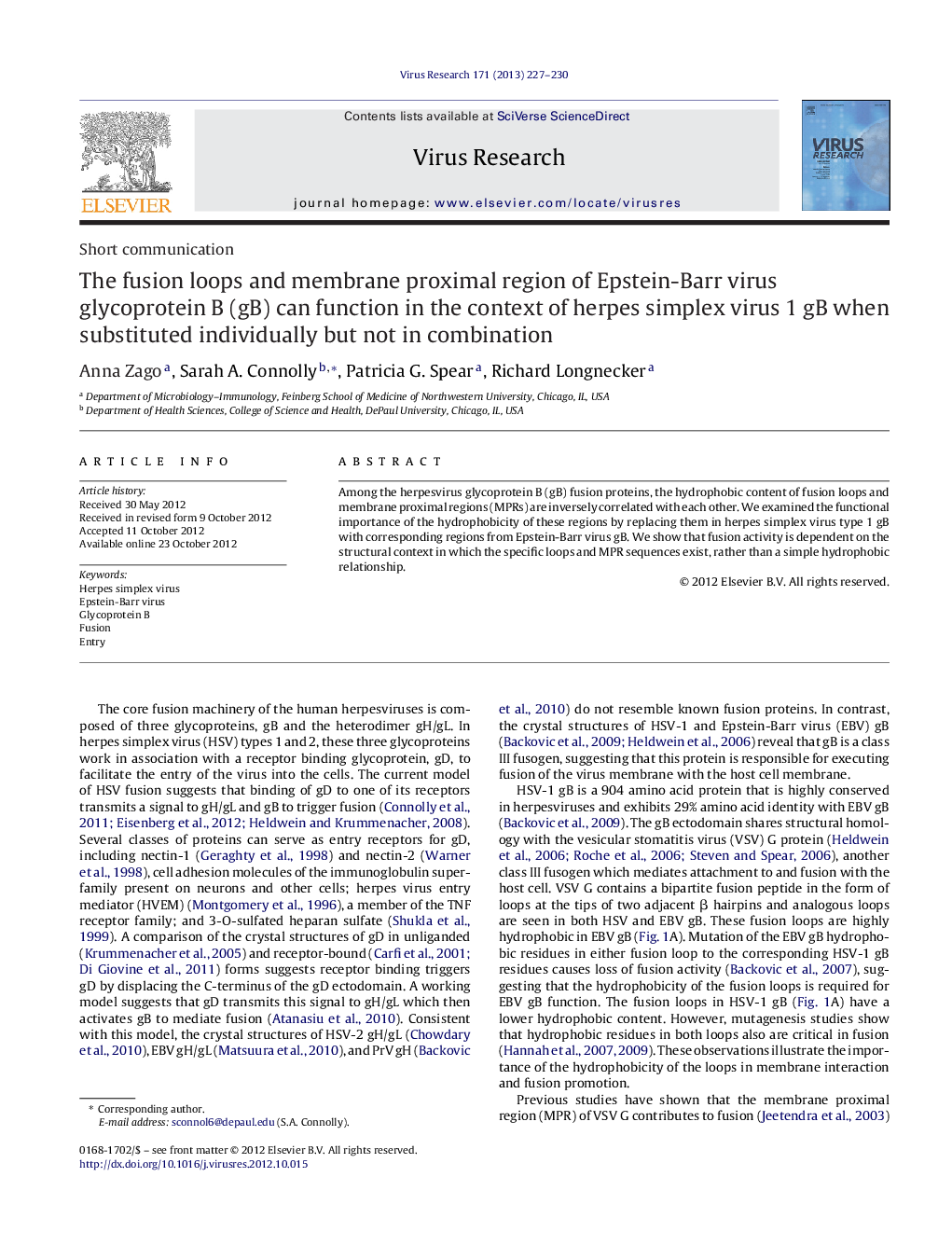 The fusion loops and membrane proximal region of Epstein-Barr virus glycoprotein B (gB) can function in the context of herpes simplex virus 1 gB when substituted individually but not in combination