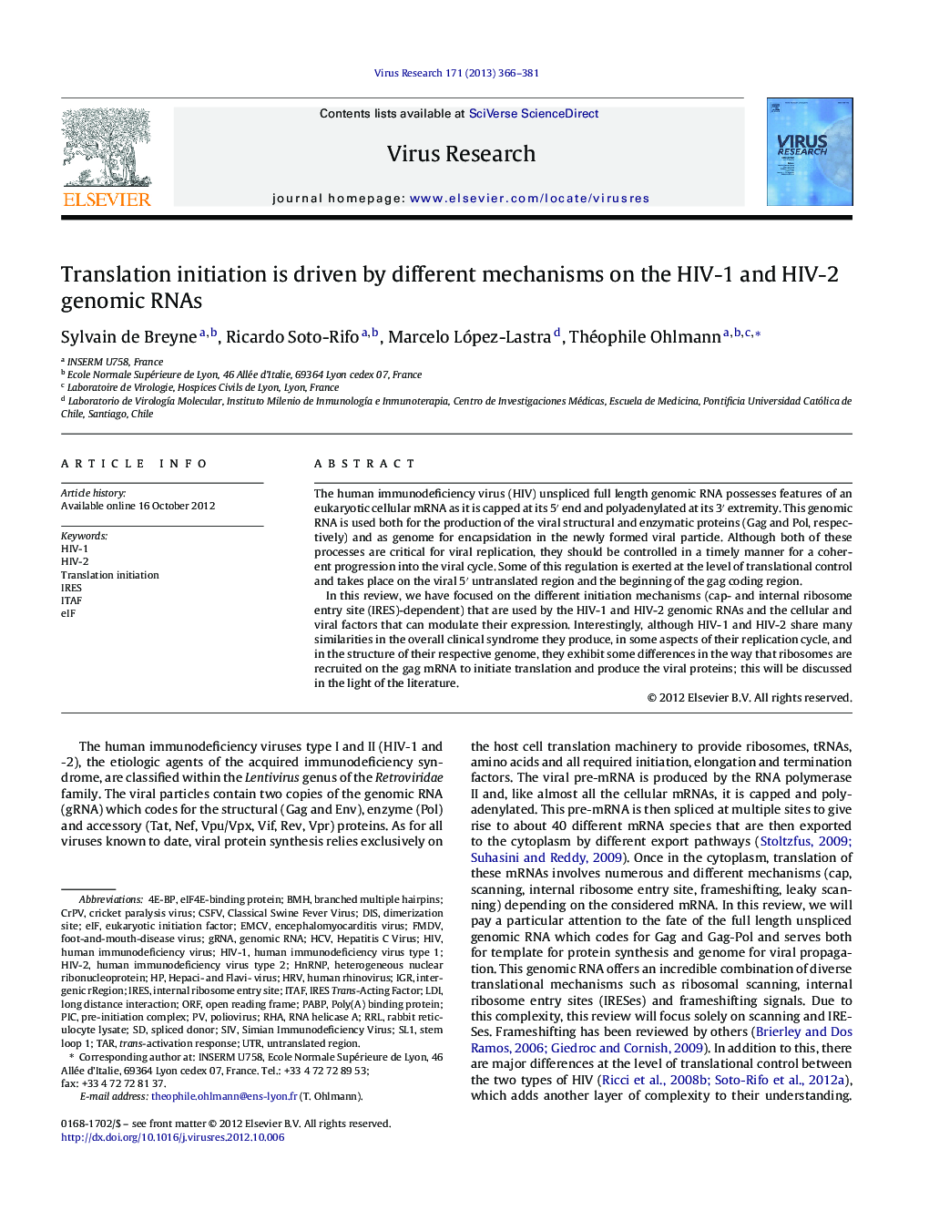 Translation initiation is driven by different mechanisms on the HIV-1 and HIV-2 genomic RNAs